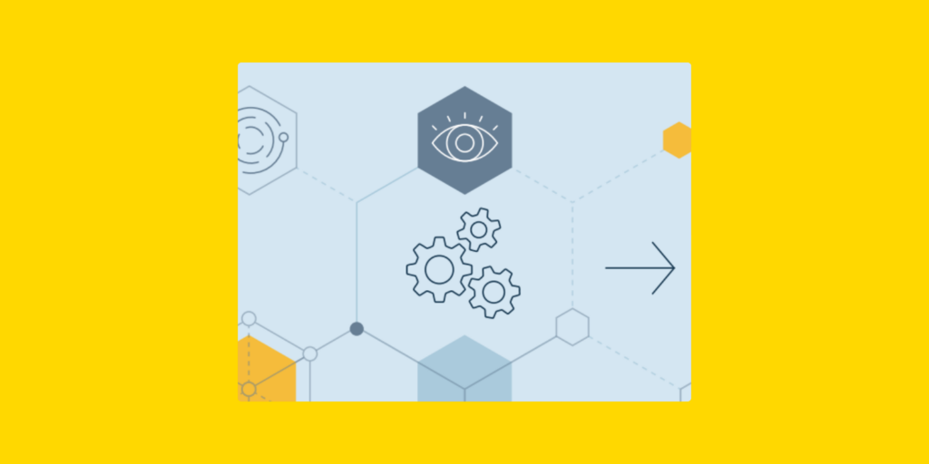 Illustration représentant des engrenages et un œil symbolisant l’intelligence artificielle, issue de l’étude du Center for Effective Philanthropy.