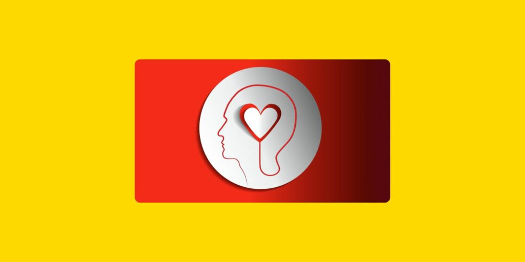 Illustration stylisée représentant le profil d’une tête humaine, avec un cœur à l’intérieur du cerveau, symbolisant le lien entre émotions, générosité et prise de décision.