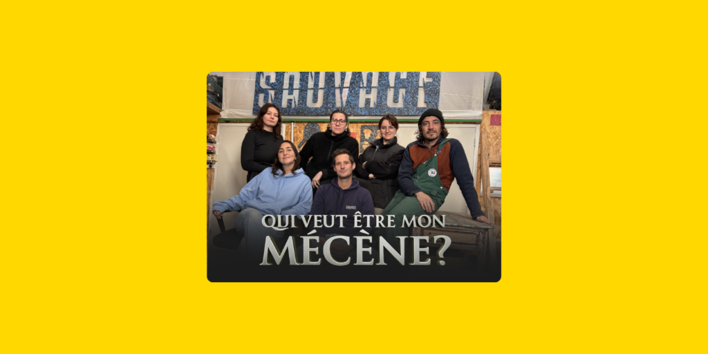 Équipe de l’association Sauvage Méditerranée posant ensemble, avec le titre « Qui veut être mon mécène ? », illustrant une campagne de mécénat.